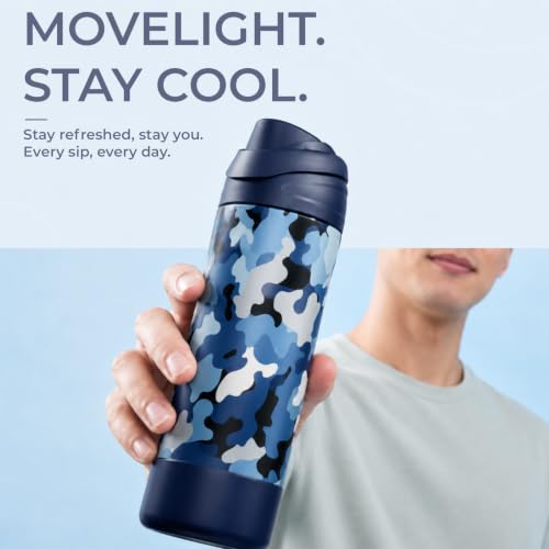 FJbottle Insulated Stainless Steel Sports Water Bottle with Handle - color: Navy Camouflage, size: 24 Ounces