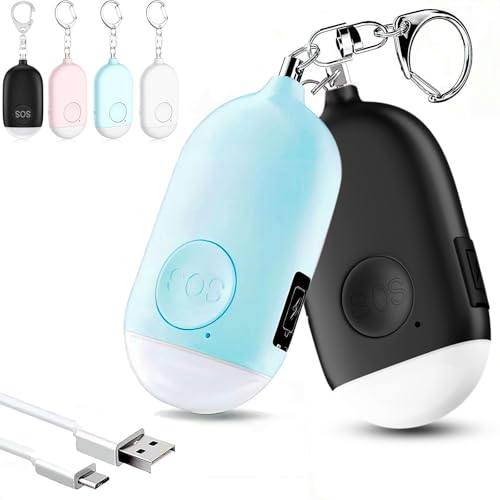 Hion Personal Safety Alarm for Women, 2 Pack Rechargeable 130dB Self Defense Alarm Keychain with LED Flashlight, Emergency Safe Sound Security for Children Elderly, Black+Blue - color: Black+Blue