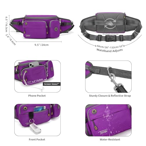 TUDEQU 4-in-1 Hands Free Dog Leash with Large Fanny Pack for Large Dogs - color: PURPLE