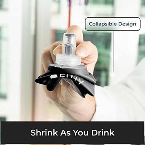 FITLY Soft Flask Running Water Bottle - Collapsible Hydration Flask - color: Black, size: 12 Ounces