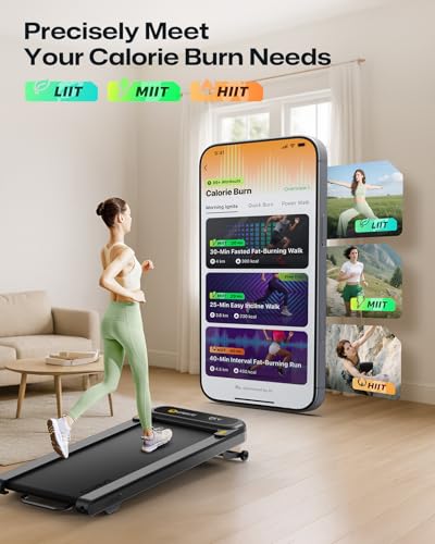 Smart Treadmill with 9% Auto Incline, Hiking and Running Walking Pad Treadmills for Home Office, Treadmill with UREVO APP, AI Powered Music Course, HIIT Programs Synced to Scenic Route, One-Click Mute