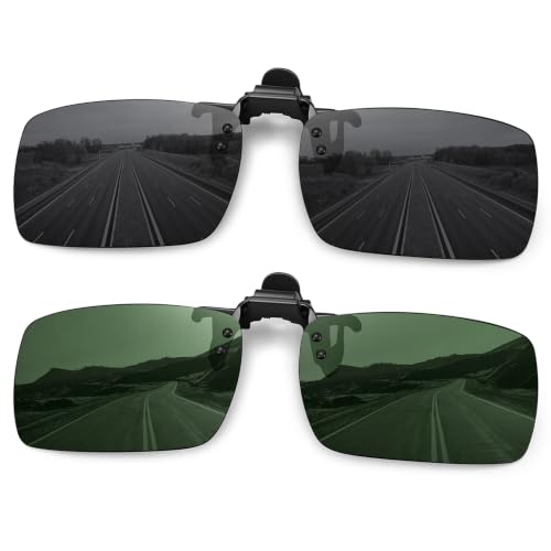 MEETSUN Polarized Clip On Sunglasses for Men Women, Fit Over Glasses - color: 2pack-black+dark Green