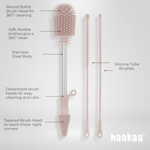 Haakaa Food-Grade Silicone Cleaning Brush Kit 3-Piece (Kit-Lime) - color: Kit-lime