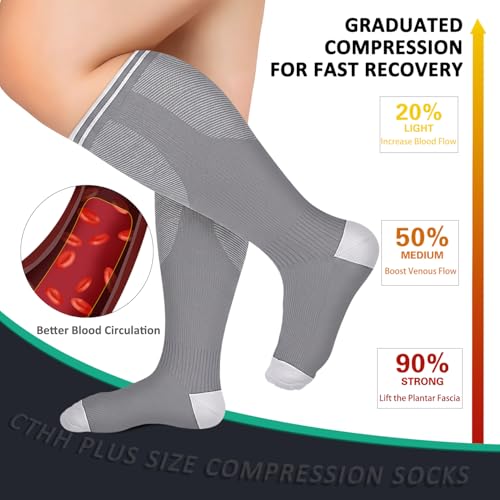 CTHH Wide Calf Compression Socks for Women Men Plus Size Knee High Stocking - color: 012-3 Pack Black/White/Gray, size: 4X-Large