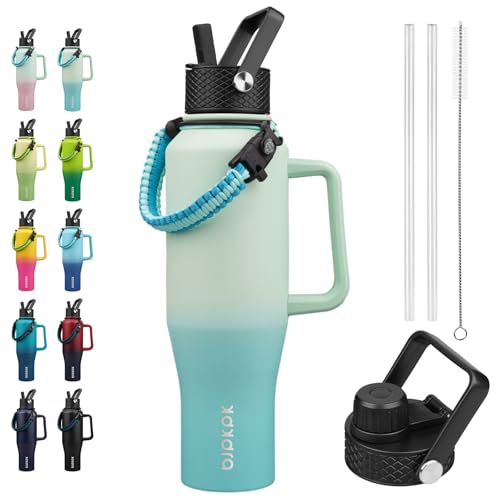 BJPKPK 40oz Insulated Water Bottle with Handle & Straw Lid, Stainless Steel - color: Mint, style: 40oz-Side Handle