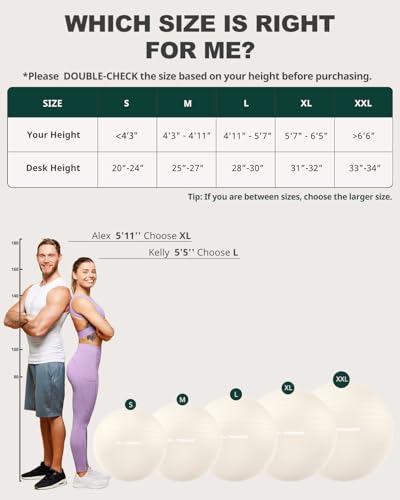 Trideer Yoga Ball for Exercise, Pregnancy, Exercise Ball, Pump Included - color: Off-White, size: L(23-26ines/58-65cm)
