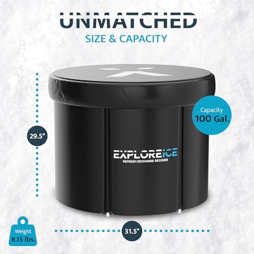 Explore Ice Bath Pro Max XL Cold Plunge Barrel Tub, Black/White, 100 Gallon