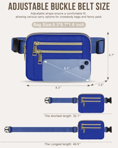 Capolo Fanny Packs for Women 4 Zip Pocket Crossbody Belt Bag Waist Bags - color: Blue, size: Medium