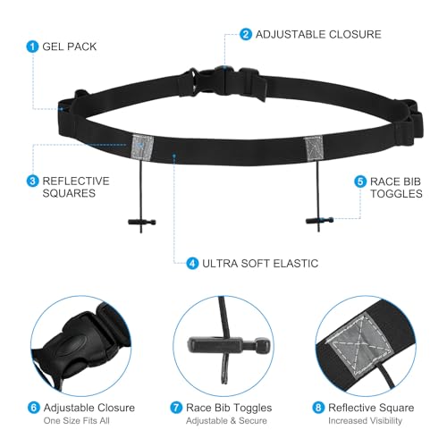 PATIKIL Triathlon Belt Bib Holder, Elastic Marathon Race Number Belt Marathon Running Race Belt with 6 Gel Loops for Marathon Racing Cycling, Black - color: Black