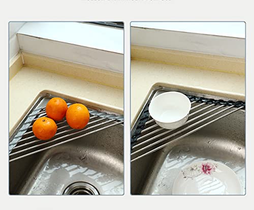 Ahyuan Roll up Dish Drying Rack Over The Sink Kitchen Roll up Sink Drying Rack Portable Dish Drainer Foldable Dish Drying Rack (Black, Triangle 16.3''X9.4'') - color: Black, size: Triangle 16.3 inches x 9.4 inches