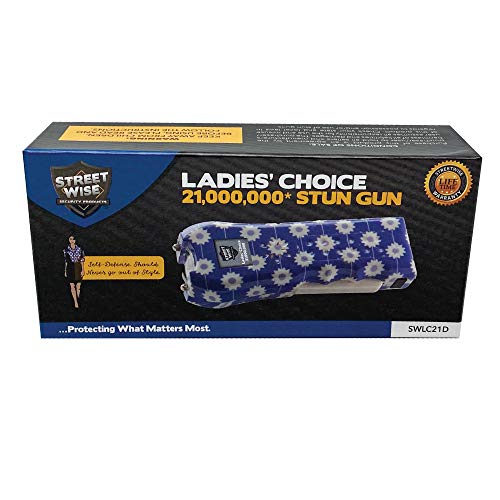 Streetwise Ladies’ Choice Stun Gun for Women - Rechargeable Device with Alarm, LED Flashlight, Safety Disable Pin & Built-in Charger - Personal Safety Tool with Holster & Lanyard - style: Daisy