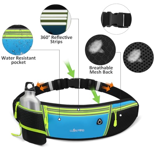 Running Belt for Women & Men Water Resistant Fitness Waist Pack with Phone Pocket & Water Bottle Holder Adjustable Reflective Jogging Belt for Running, Hiking, Gym (Sky Blue) - color: Sky Blue