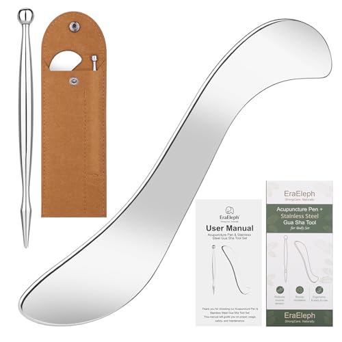 Stainless Steel Acupressure Pen and Scraper Set, 2-Piece Body Gua Sha Tools