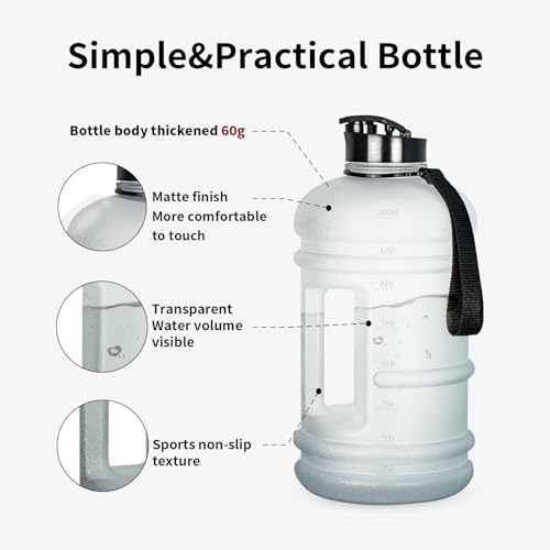 TOOFEEL 2 Liter Water Bottles - Big Water Jugs - 2.2L 74oz LeakProof - Clear Matte - color: Matte Clear Water Jug, style: 74 oz water bottle
