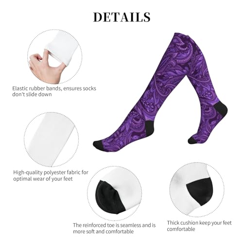 Compression Socks Women And Men For Nurses Travel Pregnancy Recovery Running Athletic - color: Purple Paisley Bandanna