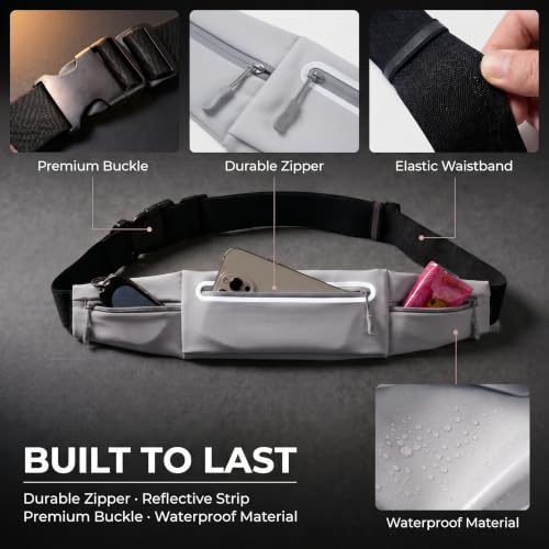 Running Belt for Women Men, Slim No-Bounce Waist Pack, Water Resistant Reflective Phone Holder Fits Phones up to 7.5 inch, Adjustable Fanny Pack for Running Jogging Hiking (Grey) - color: Grey