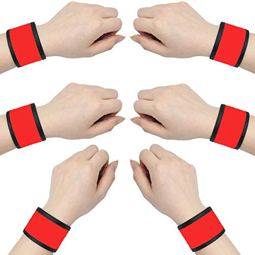LED Glow Slap Bracelets Light Up Wristbands Flashing Arm Wrist Bands High Visibility Safety Gear Lights for Cycling Walking Running Concert Camping Outdoor Sports, Fits Women Men - color: Red - (6 Pack) - New Packaging, Come With 2 Extra Button Battery