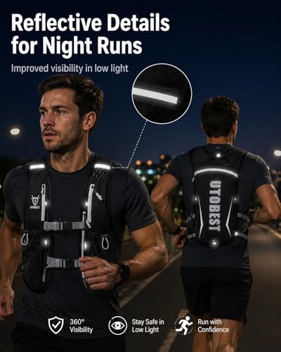 UTOBEST Running Vest Lightweight Hydration Vest Pack 5L UTR104 - color: Gray Vest 5L with 2 x Soft Flask