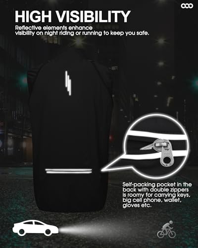 33,000ft Men's Packable Cycling Jacket Waterproof Running Vest Outerwear - color: Black, size: Small