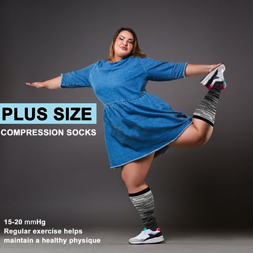 3 Pairs Plus Size Wide Calf 20-30 mmHg Knee High Compression Socks - color: 05-3 Pairs Gray/Blue/Blue, size: 3X-Large