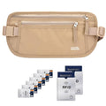 Unisex Money Belt with RFID Blocking Sleeves, Slim Passport Holder RFID Blocking Travel Essentials, Waist Pouch to Protect Cash, Beige & 6 Sleeves - color: Beige & 6 Sleeves, size: Medium