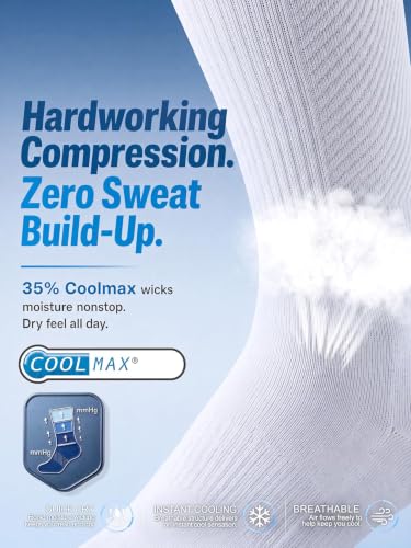 Coolmax Performance 20-30 mmhg Graduated Compression Running Crew Socks - color: White, size: Small