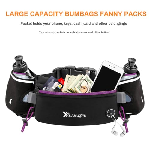 Number-one Running Belt with Water Bottles(2 x 175ML), Hydration Belt Waterproof Waist Pack Bag Fits iPhones Adjustable Sports Waist Pouch for Marathon Running Hiking Cycling, Purple