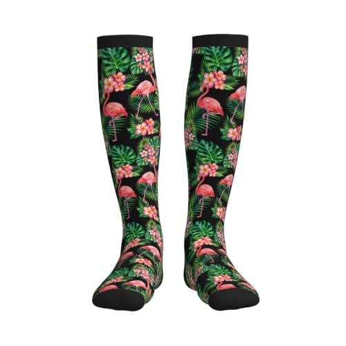 Tie Dye Compression Socks Knee High Support Socks For Women Men Running Athletic Hiking - color: Flamingo