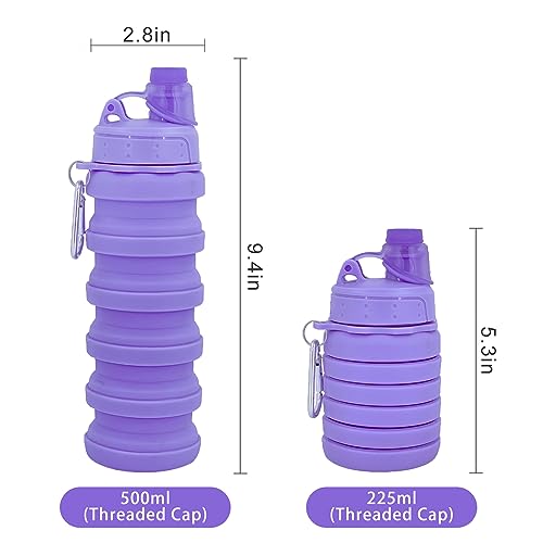 Collapsible Water Bottles Travel water bottle Sports Portable Sport Water Bottle Reusable Water Bottles comes with mountaineering Buckle 500ml silicone Water-proof camping water bottle - color: Grey+Grey, style: 2 pack