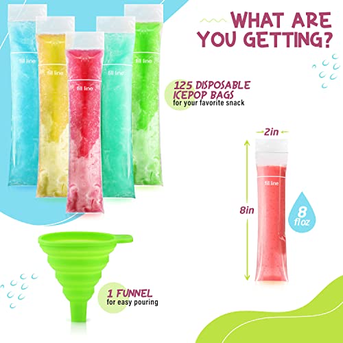 Disposable Ice Popsicle Mold Bags - 125, BPA Free Freezer Tubes, Zip Seals