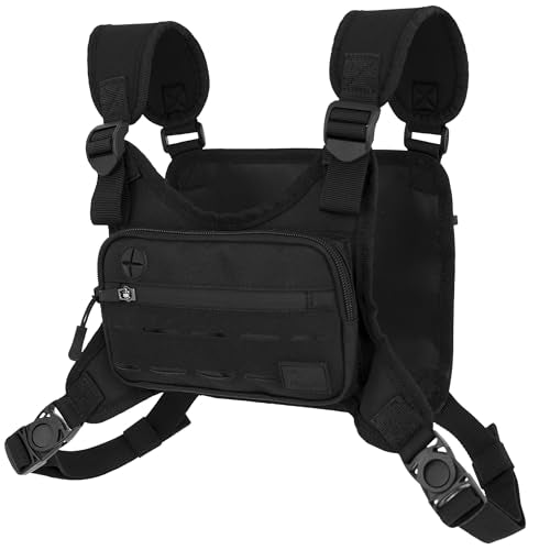 WOLF TACTICAL Men Chest Pack - Lightweight Running Vest, Water Resistant, Black