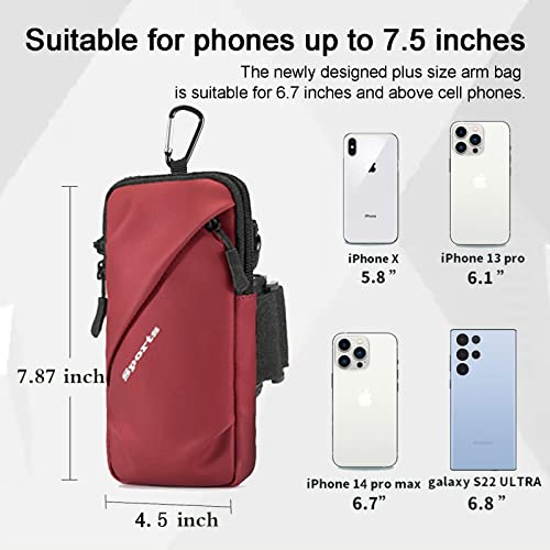 Cell Phone Holder Arm Band, Small Crossbody Shoulder Holsters Bag with Armband, Fits iPhone and All Cell Phones, Use for Running, Walking, Hiking & Biking (Plus Size,Red) - color: Red