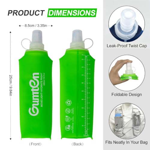Soft Flask 480ml Collapsible Soft Water Bottle TPU BPA-Free for Hydration Pack Running Vest Jogging Hiking Cycling Camping (Green) - color: Green