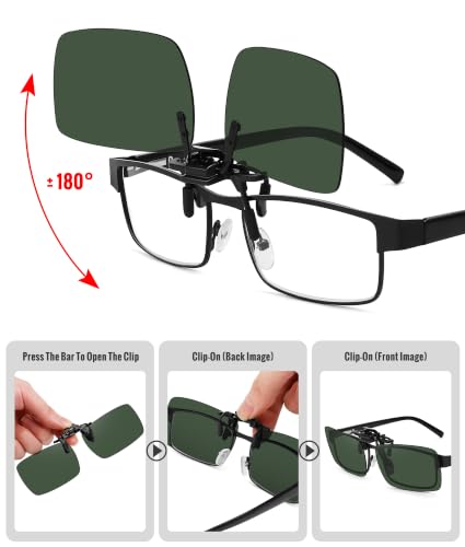 MEETSUN Polarized Clip On Sunglasses for Men Women, Fit Over Glasses - color: 2pack-black+dark Green