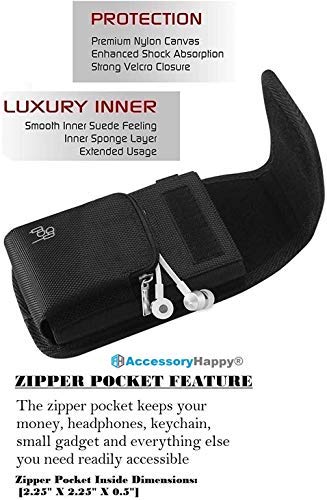 AH Military Grade Case w/Storage Pocket, Compatible w/iPhone 12 Pro Max iPhone 8 Plus,7 Plus iPhone16 Plus 16 Pro Cell Phone Nylon Belt Holster Carrying Bag Fits Phone w/Thick CASE (Large) - color: BLACK, size: Large (6.8 X 3.5 X 0.7 in)