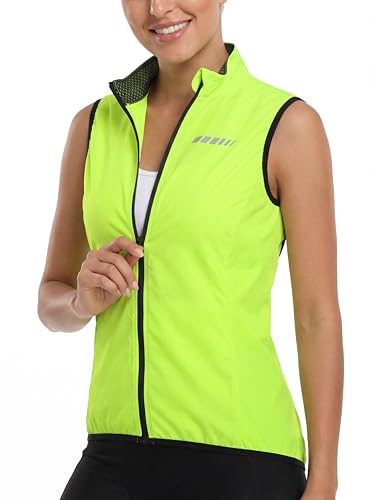 qualidyne Women's Windproof Cycling Vest, Full-Zip Bike Jacket with Pocket - color: Yellow, size: Small