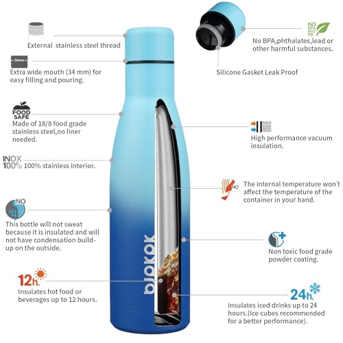 BJPKPK 17oz Skinny Insulated Water Bottle, Stainless Steel Flask - color: Sky, size: 17 Ounces