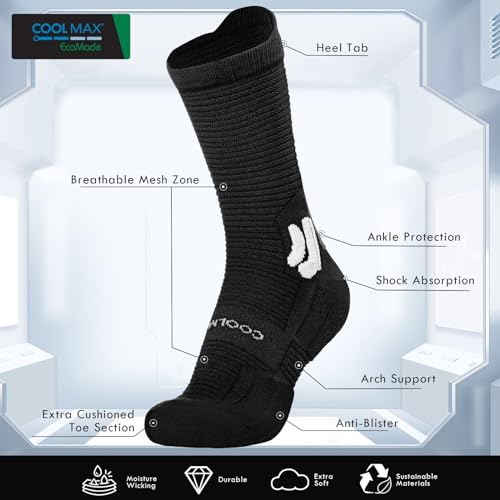 BRISIRA Coolmax Bamboo Viscose Compression Running Socks Crew Mid Calf - color: 3 Pairs Black 3 Pairs White, size: 9-13