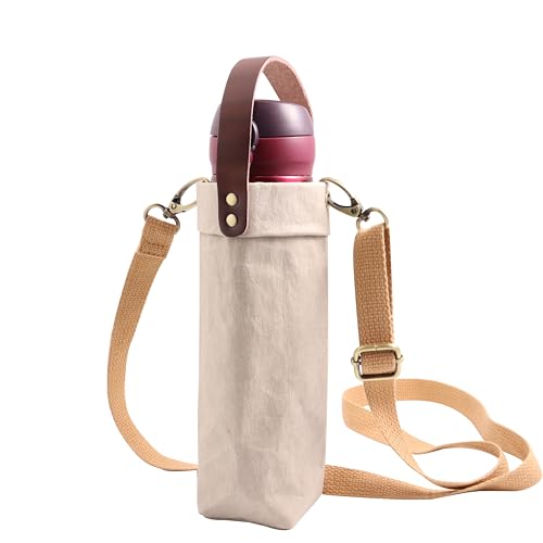 Water Bottle Carrier with Strap,Washed kraft Paper Water Cup Sleeve for 17/20oz Insulated Water Bottle,for Walking Hiking Camping Gym - color: Grey-11.8inches high