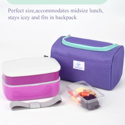 Genteen Small Cooler Bag with Ice Pack,Insulated Lunch & Snack Tote - color: Purple