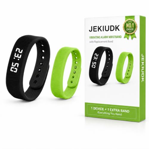 Vibrating Alarm Wristband Clock Smart Watch Bracelets for Mens Digital Heavy Sleepers Fit Wrist Womens Tracker Vibro Vibration Silent Small Distance Teens Shock Despertador Band Alert - color: Black Wristband + Green Replacement Band