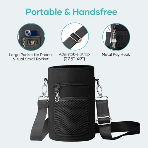 BUZIO Water Bottle Insulated Sleeve, Bottle Carrier with Strap - color: New Black, size: 64oz