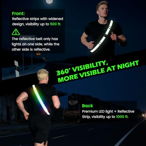 Reflective Sash Gear for Walking at Night,Flashing LED Reflective Belt Safety Lights for Walkers Night Dog Walking Biking Running,High Visibility Rechargeable With Wear 2 Ways for Men Women - color: Green