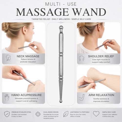 Stainless Steel Acupressure Massage Pen for TMJ, Deep Tissue Trigger Point Relief, Full Body Self-Massage Relaxation Bar