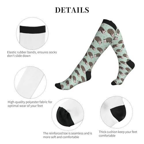 Compression Socks Women Knee High Support Circulation Stockings for Running Cycling Flying - color: Opossum