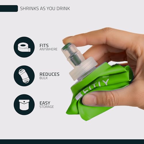 FITLY Soft Flask Running Water Bottle - Collapsible Hydration Flask - color: Green, size: 8.5 Ounces