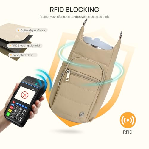 Telena Water Bottle Holder with Strap RFID Crossbody Bags for Women - color: Khaki