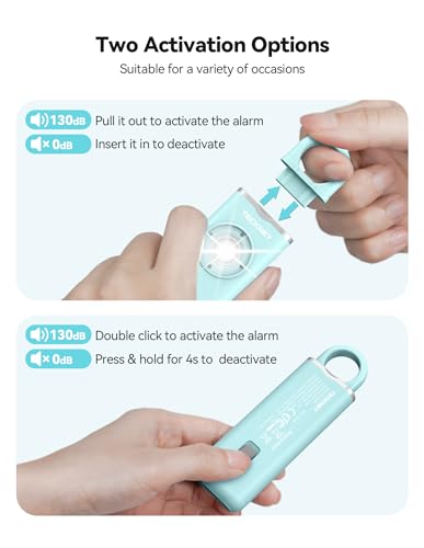 TECKNET Rechargeable Personal Safety Alarm for Women, 130dB Self Defense Keychain Alarm with SOS Strobe Light, Low Battery Notice, Personal Alarm Loud Siren Safety Keychain for Girls Kids Elderly - color: Blue