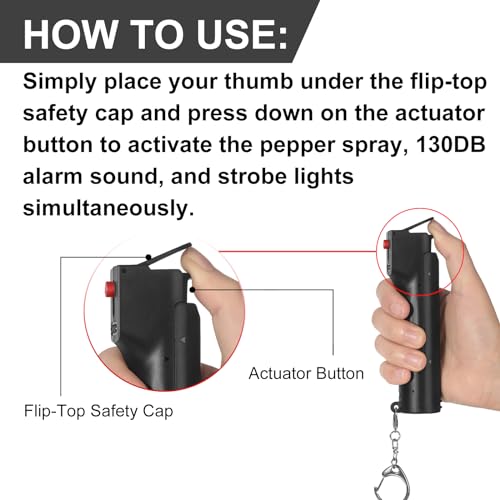 Personal Safety Alarm and Pepper Spray Combo for Women self Defense - Max Strength Pepper Gel & 130 dB Siren & Strobe Lights, Flip-top Safety Cap & UV Marking, Spray Canister Replaceable (Black) - color: Black