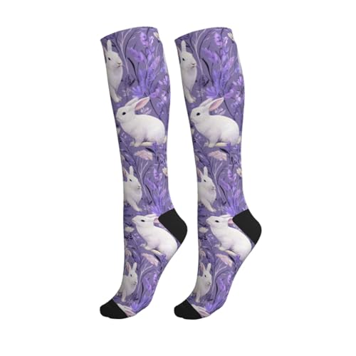 Cute Compression Socks Knee High Support Stockings Women Men - color: Rabbit Purple1